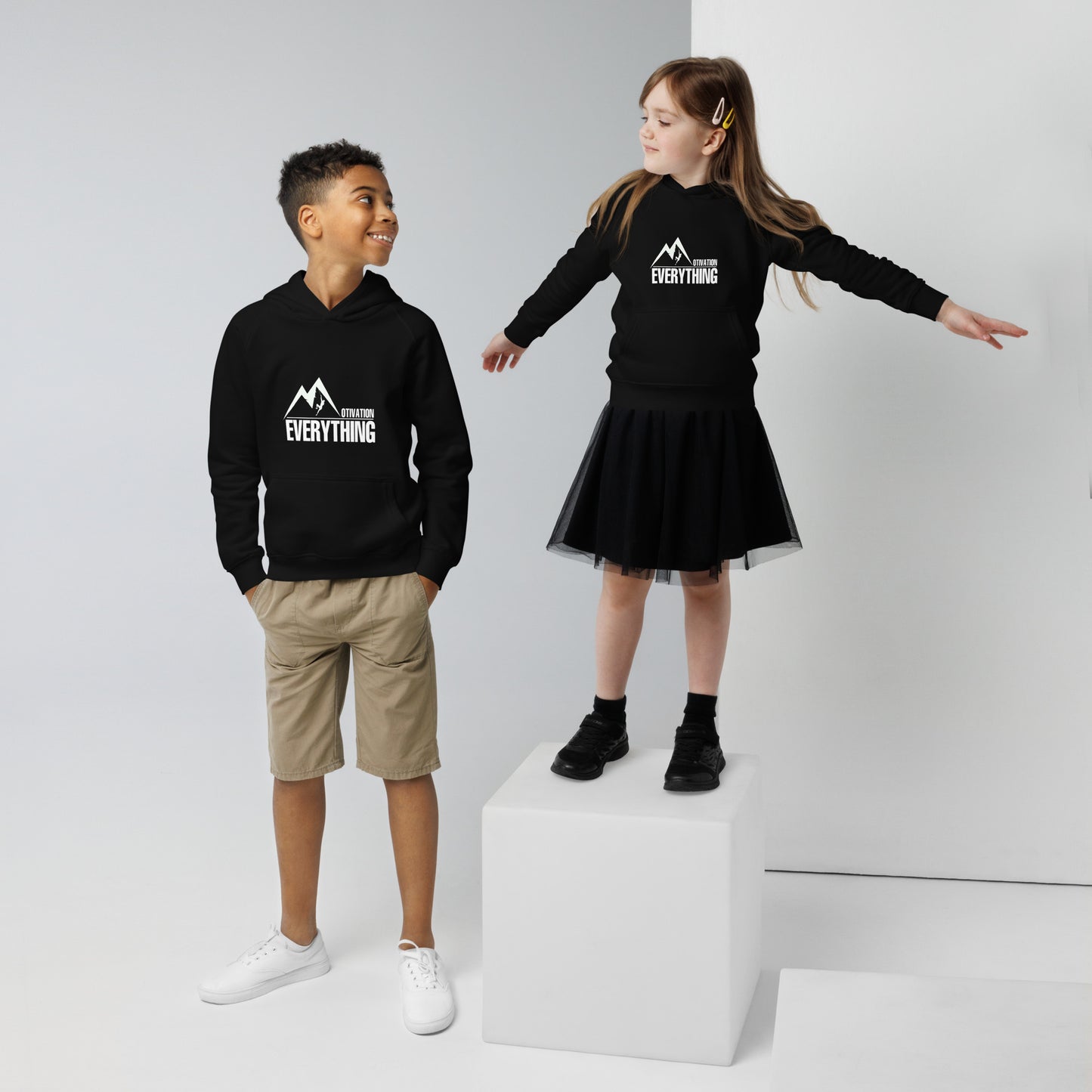 Motivation Over Everything Kids eco hoodie