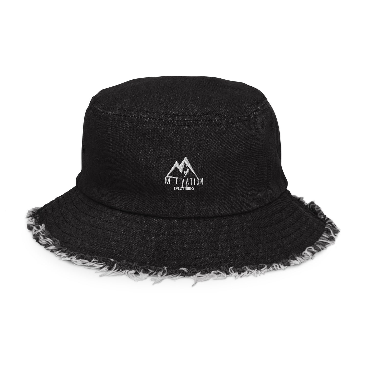 Motivation Over Everything Distressed denim bucket hat