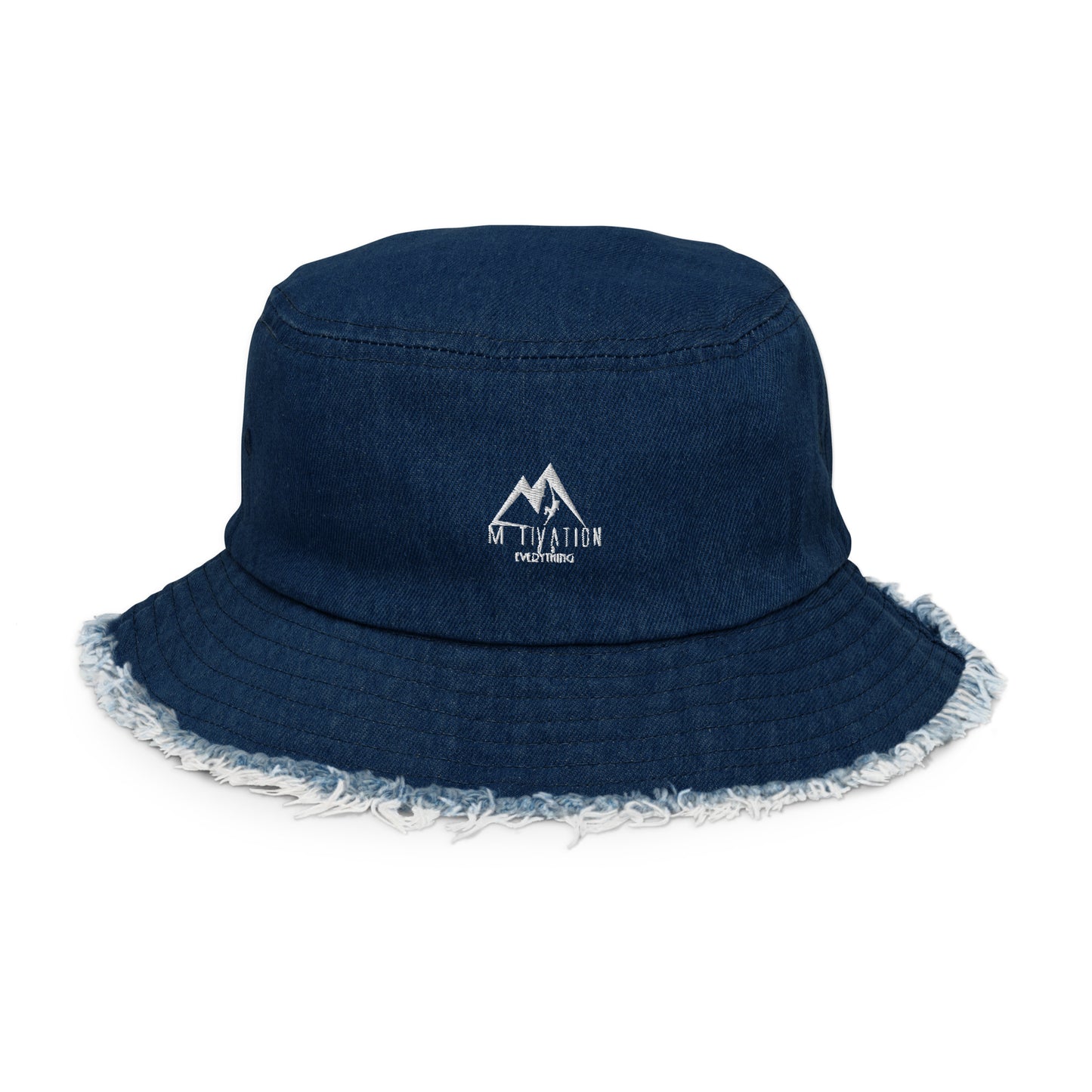 Motivation Over Everything Distressed denim bucket hat