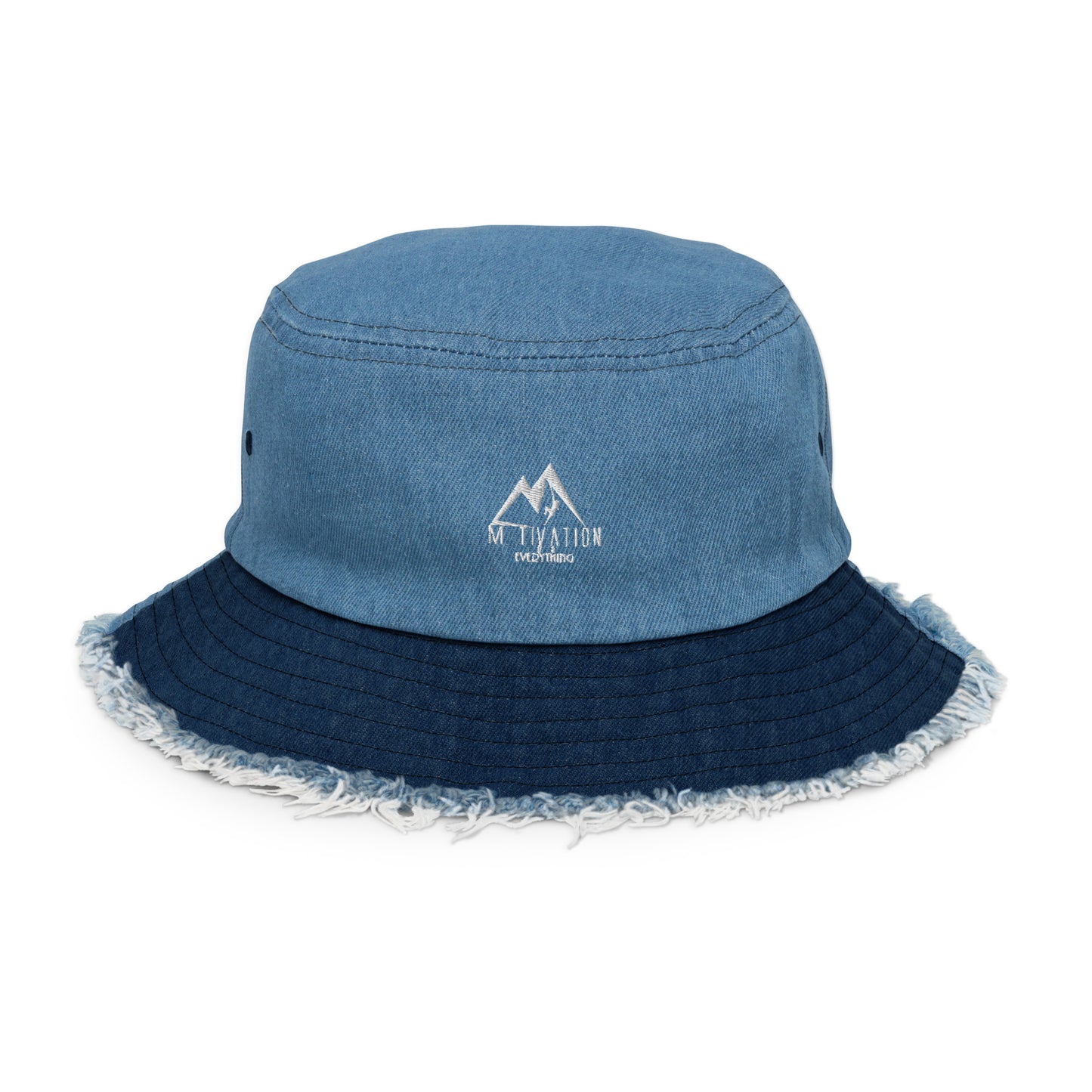 Motivation Over Everything Distressed denim bucket hat