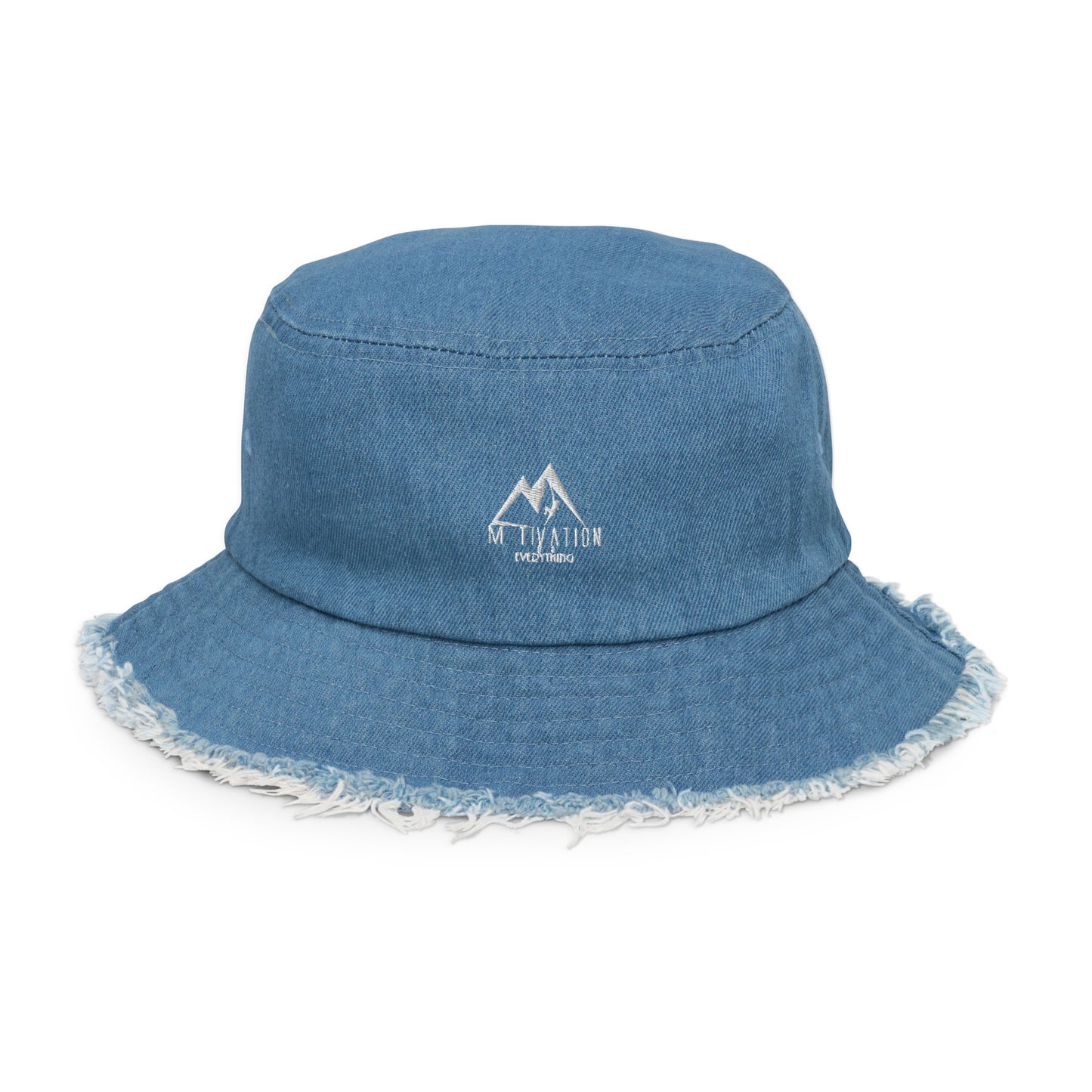 Motivation Over Everything Distressed denim bucket hat